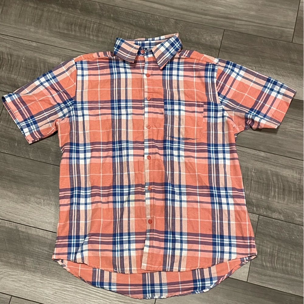 Saint Gianfranco Men's Plaid Short Sleeve Shirt - Pink and Blue Size Medium